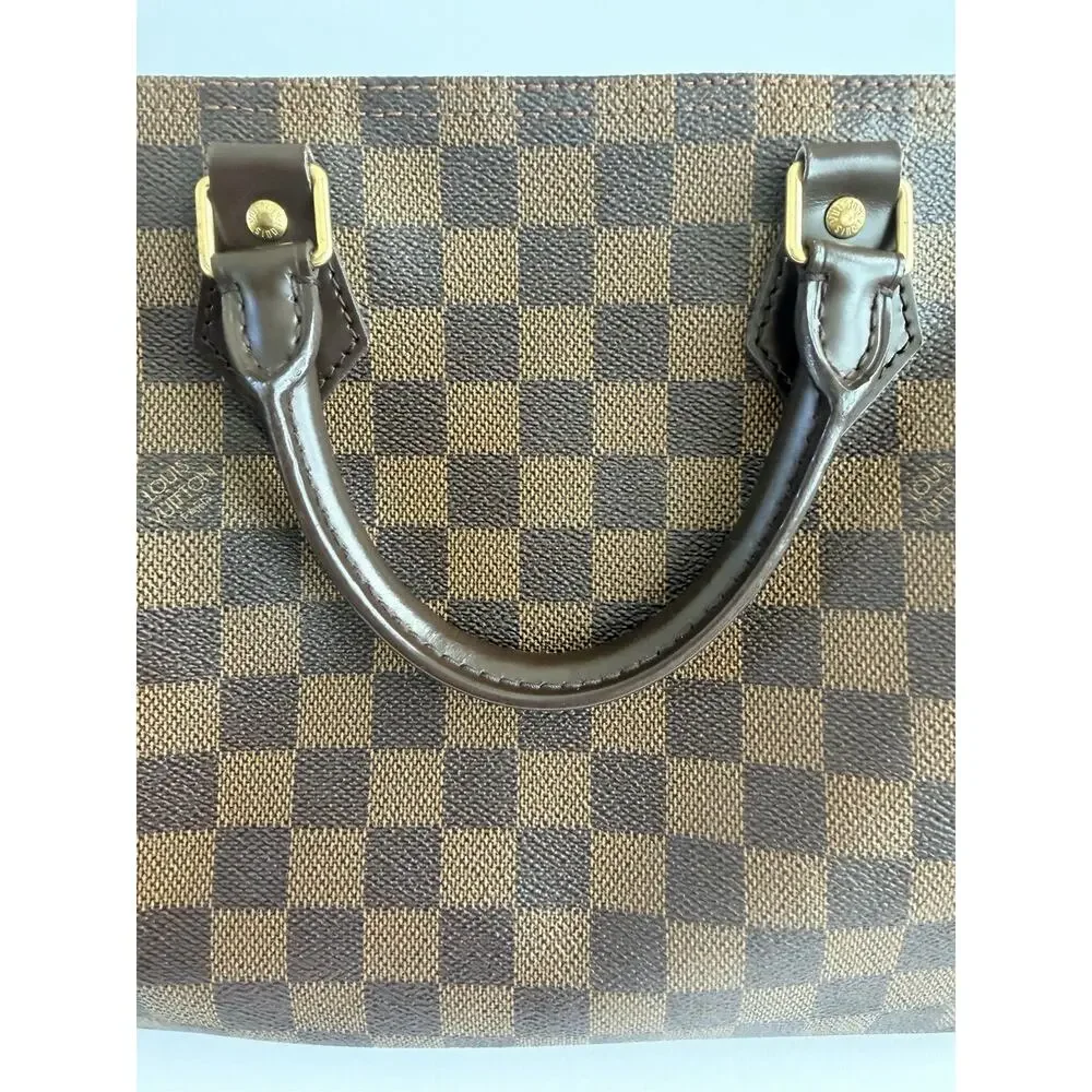 Louis Vuitton Speedy Bandouliere 30 Damier Ebene Brown Satchel Red Lining Lock